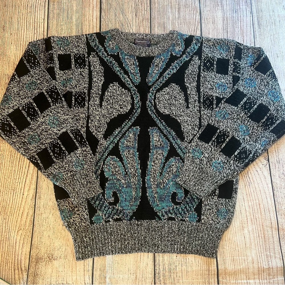 Vintage 90s Barnaby Knit Sweater Crewneck Colorful Retro Geometric Womens Size L